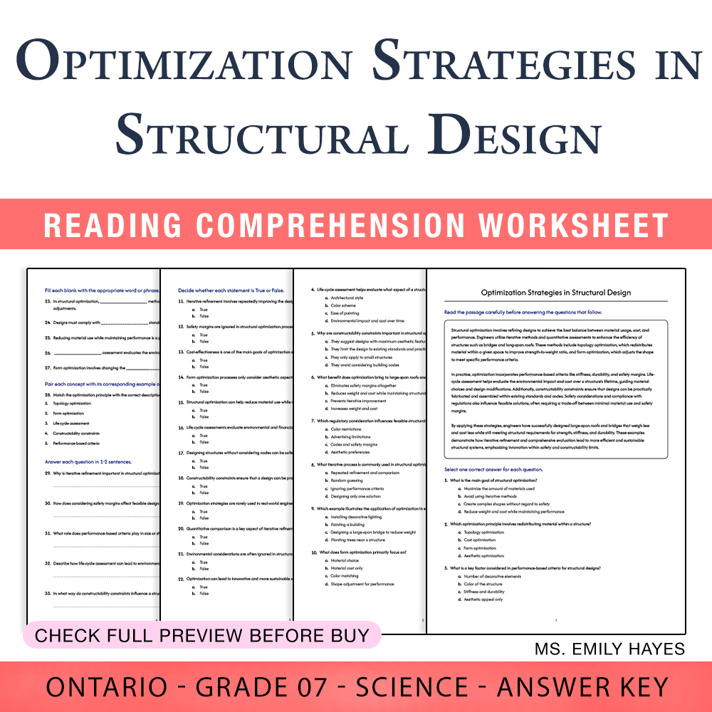 Grade 7 Science worksheet worksheet — 7th Grade Science | Optimization Strategies Worksheet (PDF+ Answer Key) — page 1