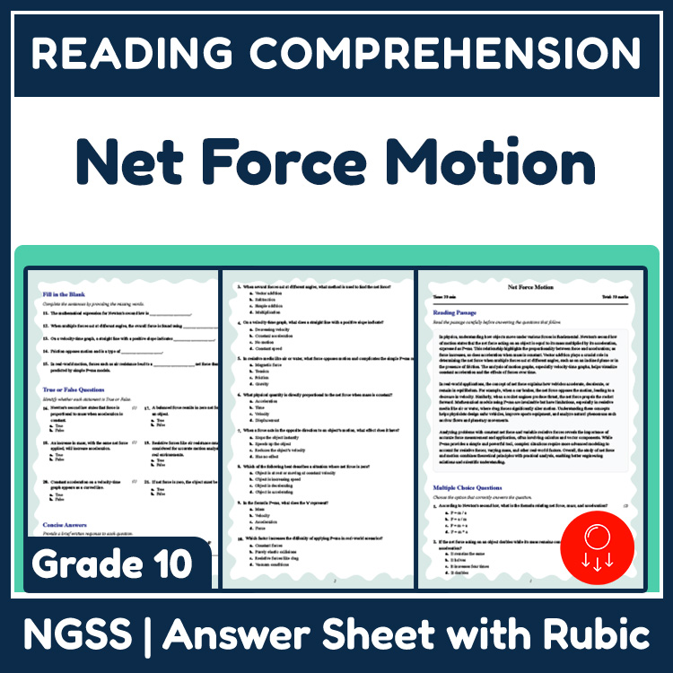 Grade 10 Science reading worksheets worksheet — 10th Grade Science | Net Force & Motion Reading Worksheet (PDF + Answer Ke…