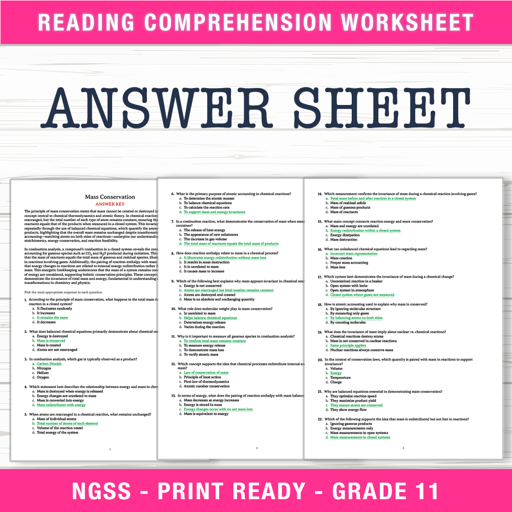 Grade 11 Science worksheet worksheet — Grade 11 Science – Mass Conservation Worksheet (PDF + Answer Key) — page 2