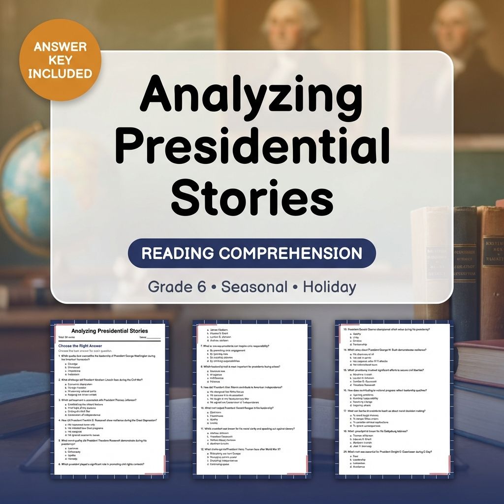 Grade 6 Seasonal Worksheet | Analyzing Presidential Stories - Multiple Choice PDF
