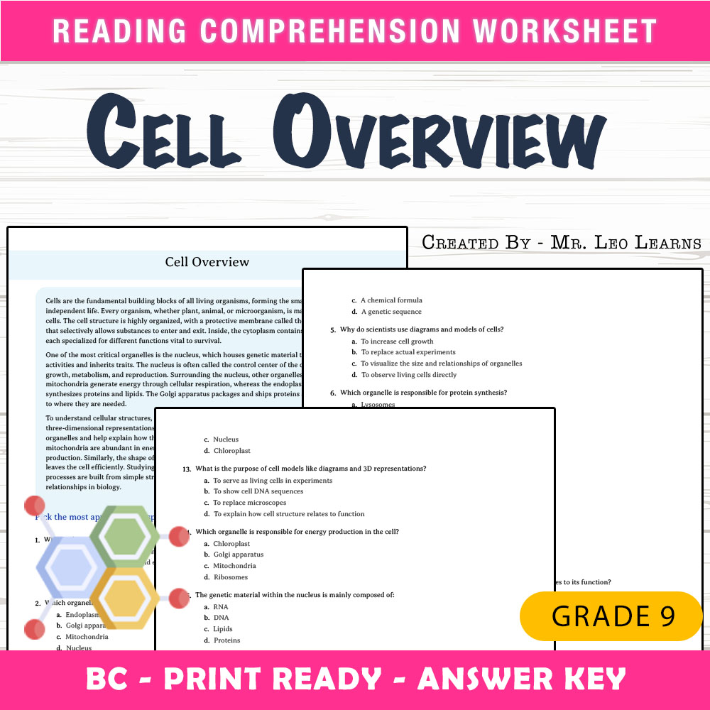 Grade 9 Science worksheet mcq paper worksheet — Grade 9 Science — Worksheet MCQ Paper for Mastering Cell Overview — page 1