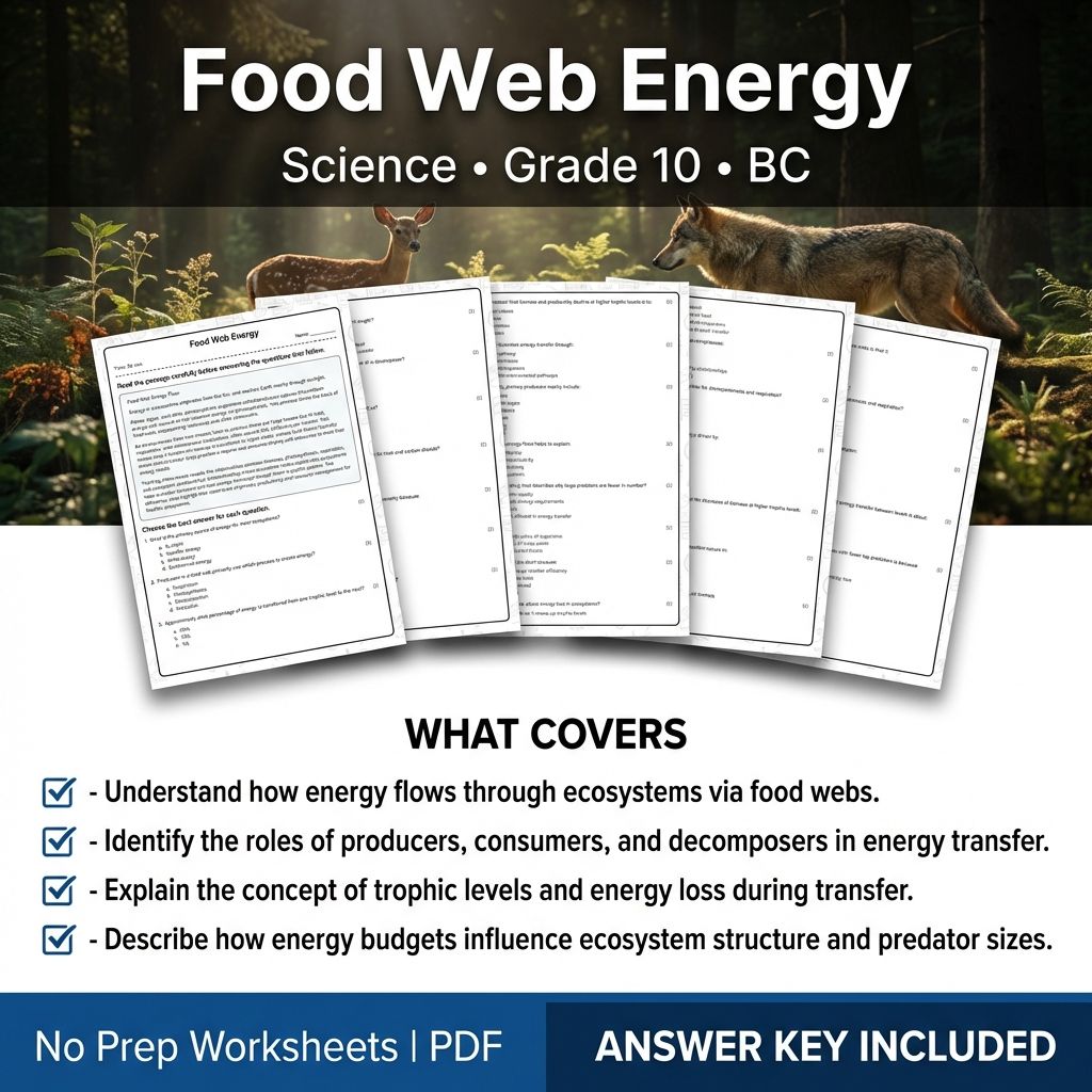 Grade 10 Science | Food Web Energy Practice Worksheet & Answer Key (PDF)