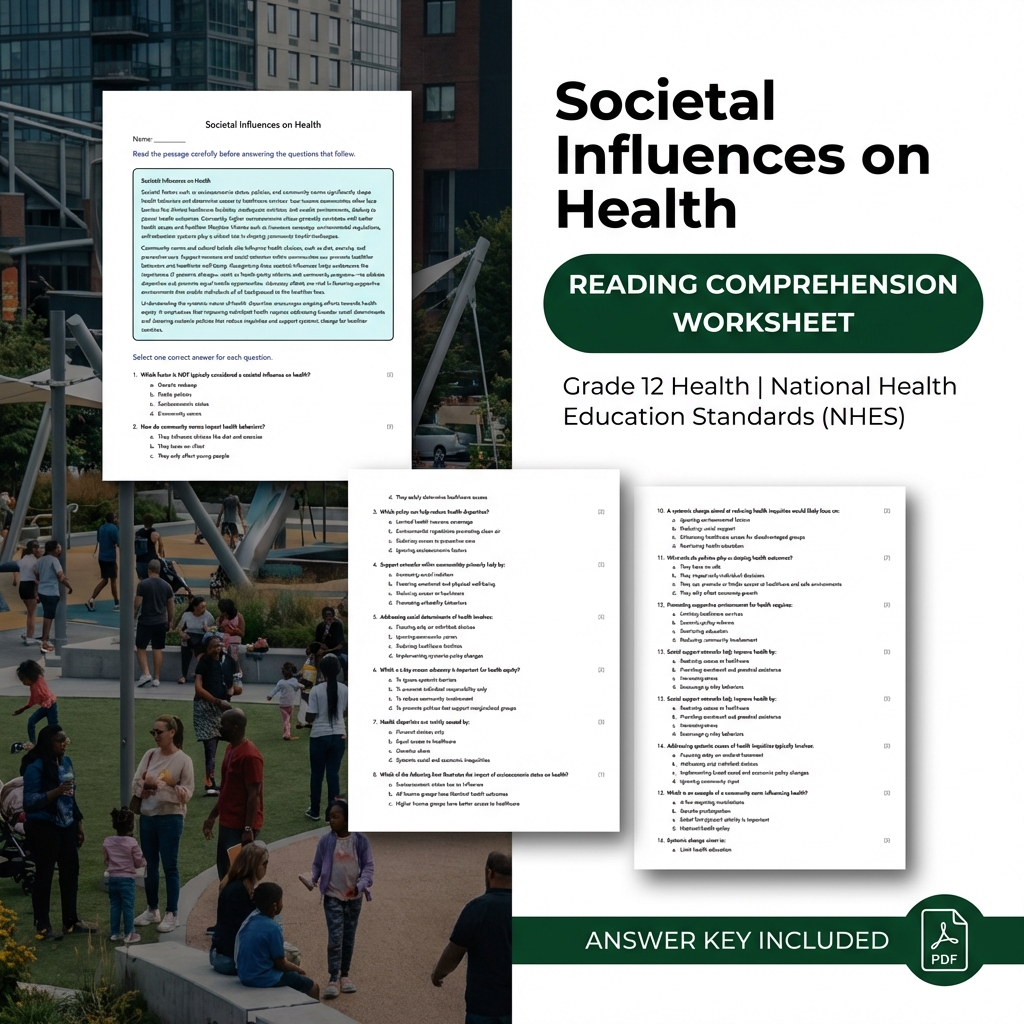 Societal Influences on Health Worksheet | NHES Grade 12 Health