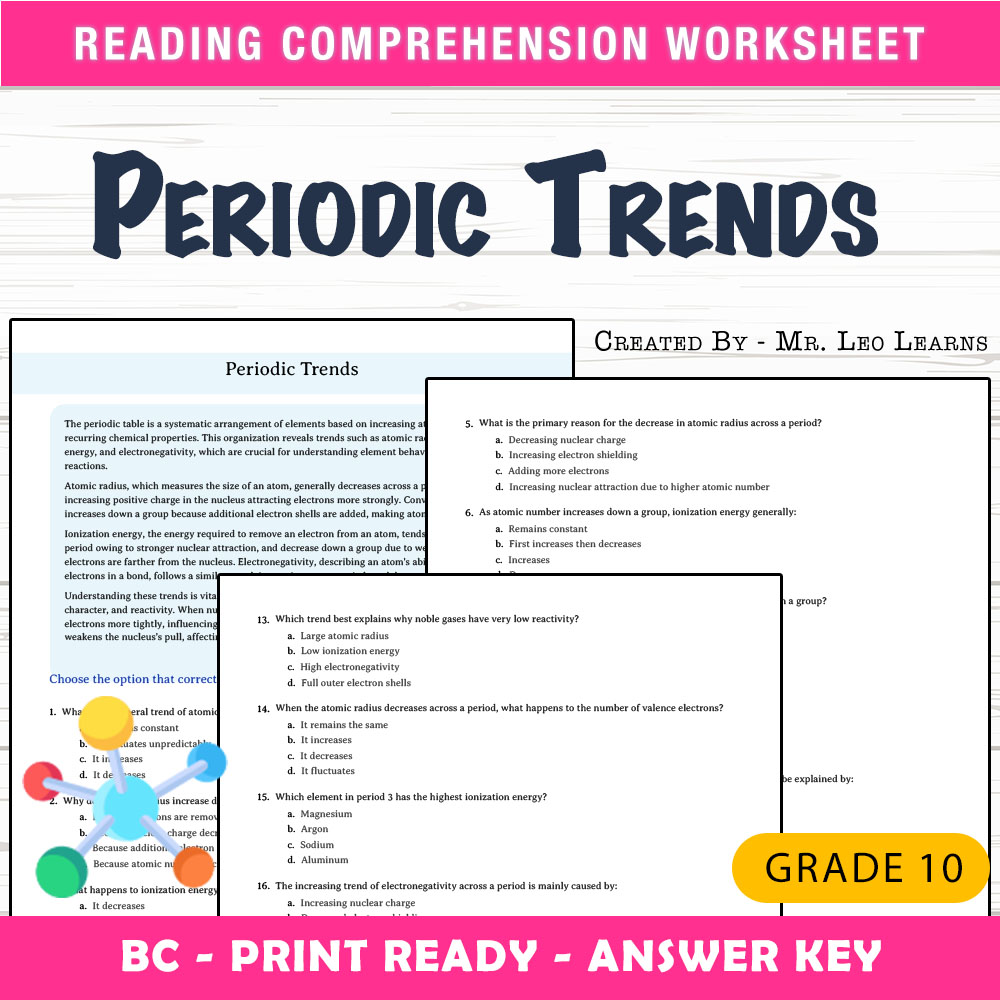 Grade 10 Science worksheet mcq paper worksheet — Grade 10 Science — Worksheet MCQ Paper for Mastering Periodic Trends — pa…