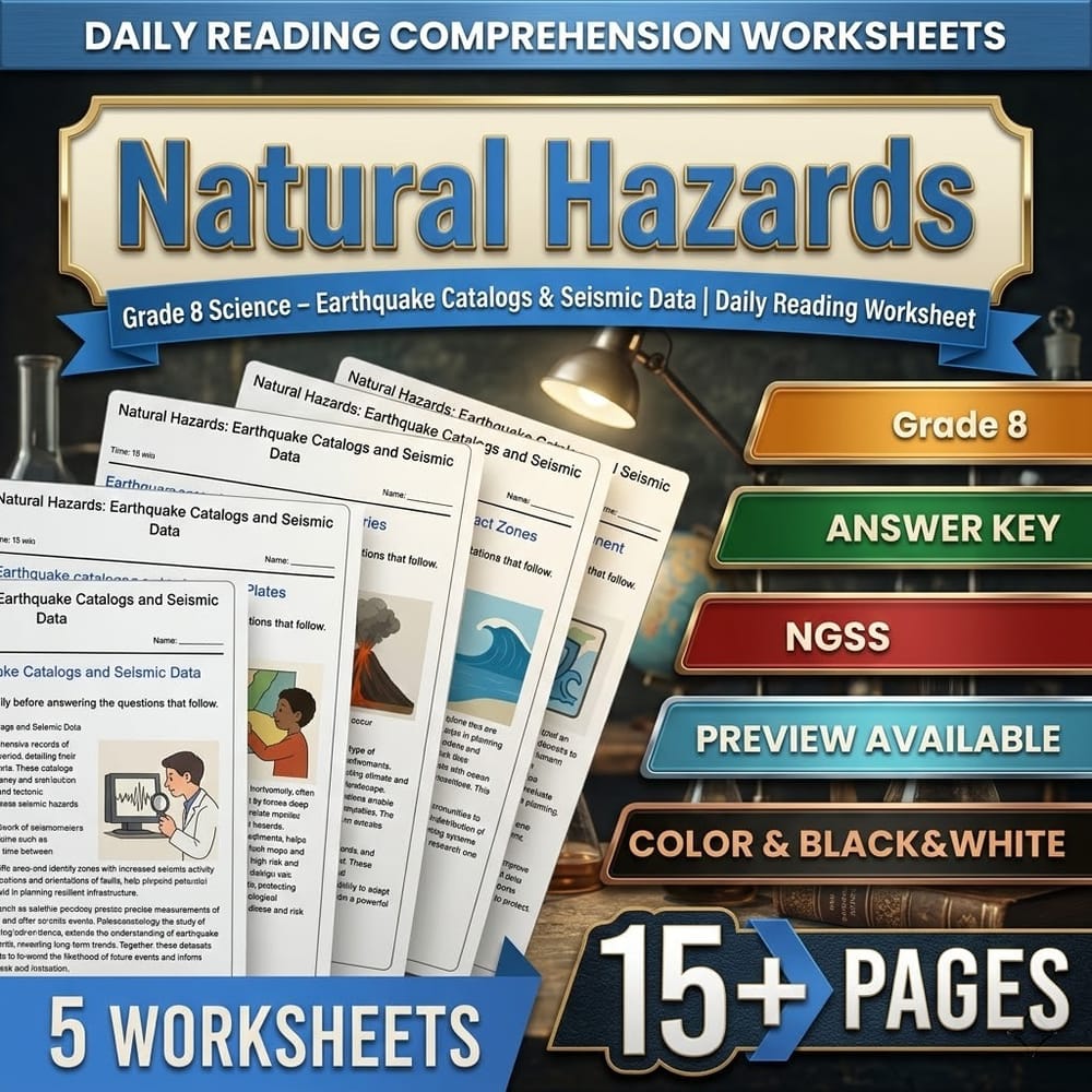 Grade 8 Science – Earthquake Catalogs & Seismic Data | Daily Reading Worksheet