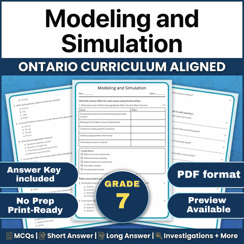 Grade 7 Science | Modeling and Simulation Worksheet (Ontario Standard) (PDF)