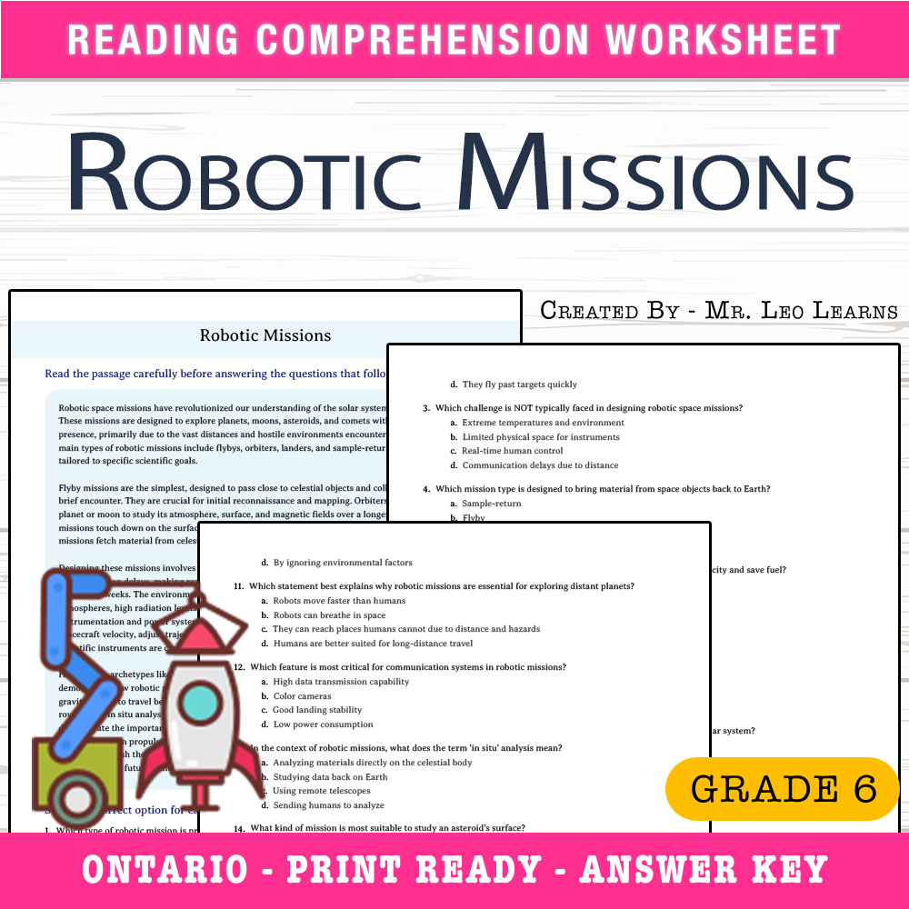Grade 6 Science worksheet worksheet — Grade 6 Science — Robotic Missions Worksheet for Mastery — page 1