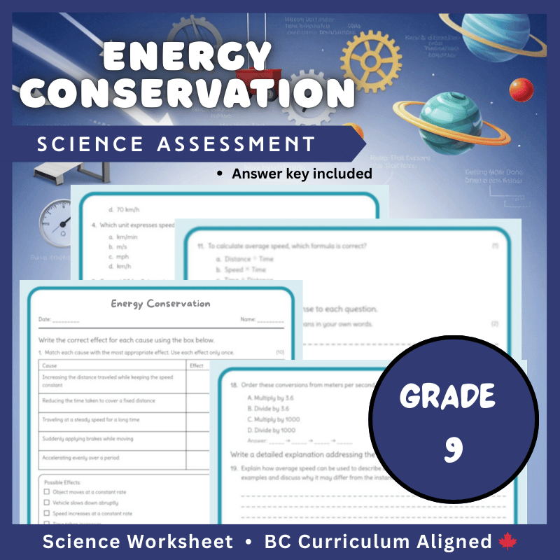 Grade 9 Science – Energy Conservation Worksheet with Answer Key (PDF)
