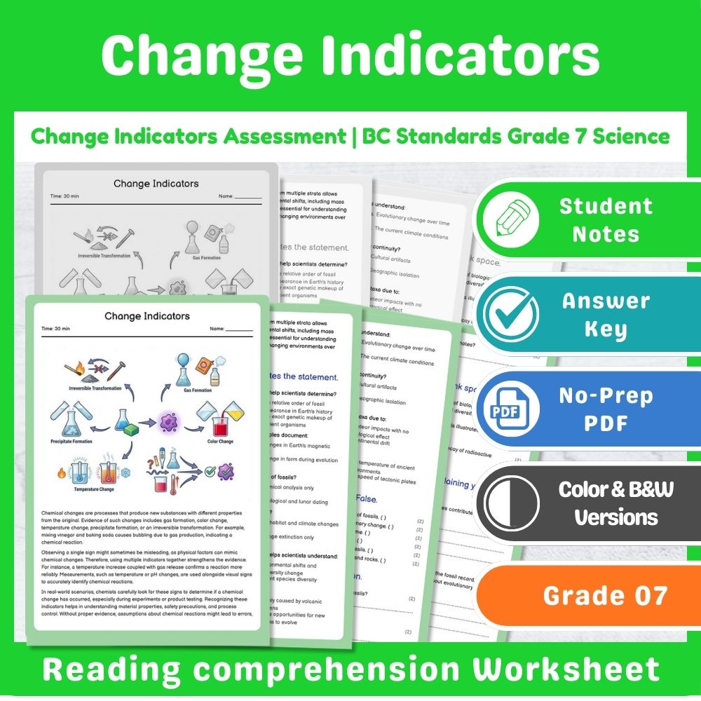 Grade 7 Science Lesson – States of Matter & Reaction Types Assessment Bundle — included worksheet 10