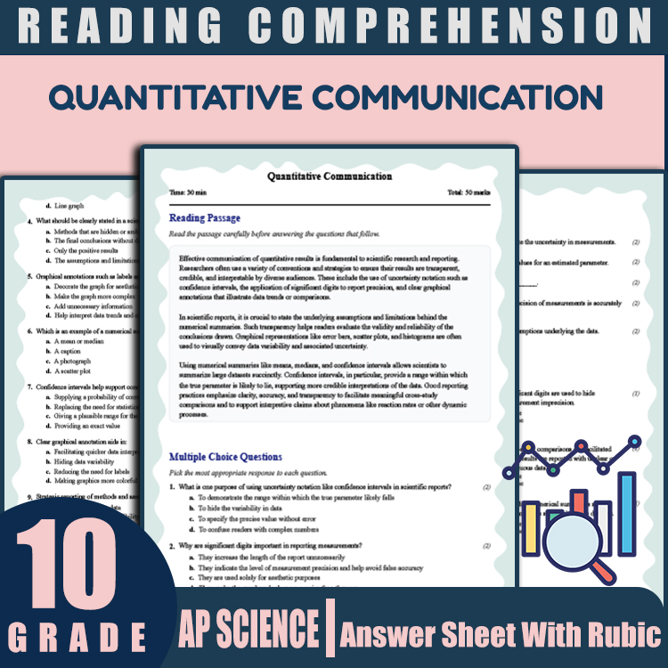 Grade 10 Science reading worksheets worksheet — 10th Grade Science | Quantitative Communication Reading Worksheets — page 1