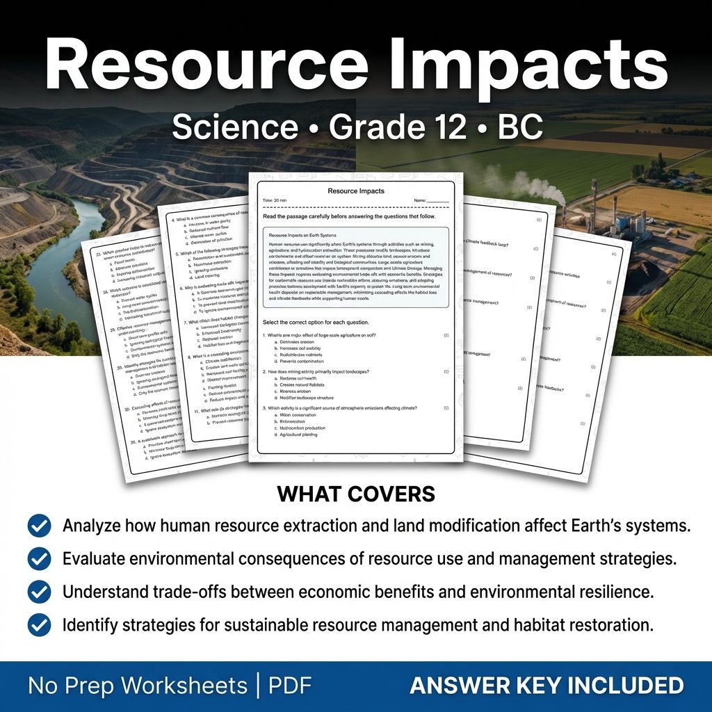 Grade 12 Science Worksheet on Resource Impacts | BC Standards Practice