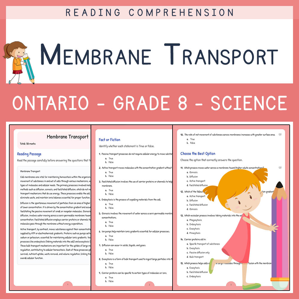 Grade 8 Science worksheet elena worksheet — Grade 8 Science | Membrane Transport Worksheet Elena | Ontario Standards — page 1