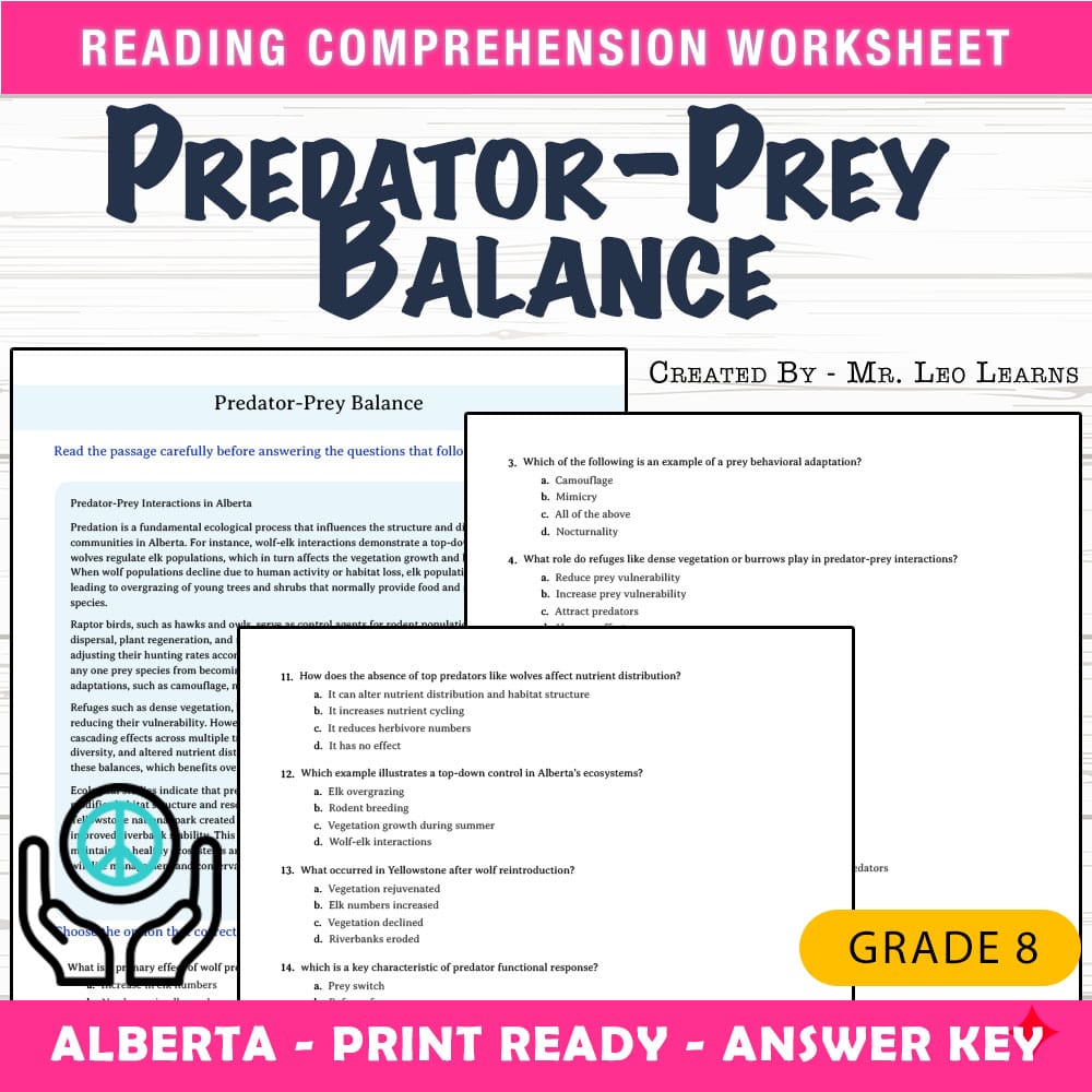 Grade 8 Science worksheet mcq paper worksheet — Grade 8 Science — Predator–Prey Balance Worksheet for Mastery — page 1