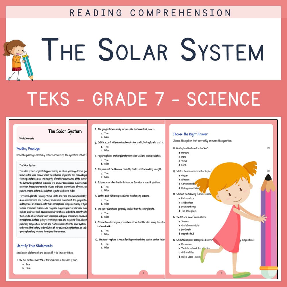 Grade 7 Science worksheet elena worksheet — Grade 7 Science | The Solar System Worksheet | TEKS-Aligned — page 1