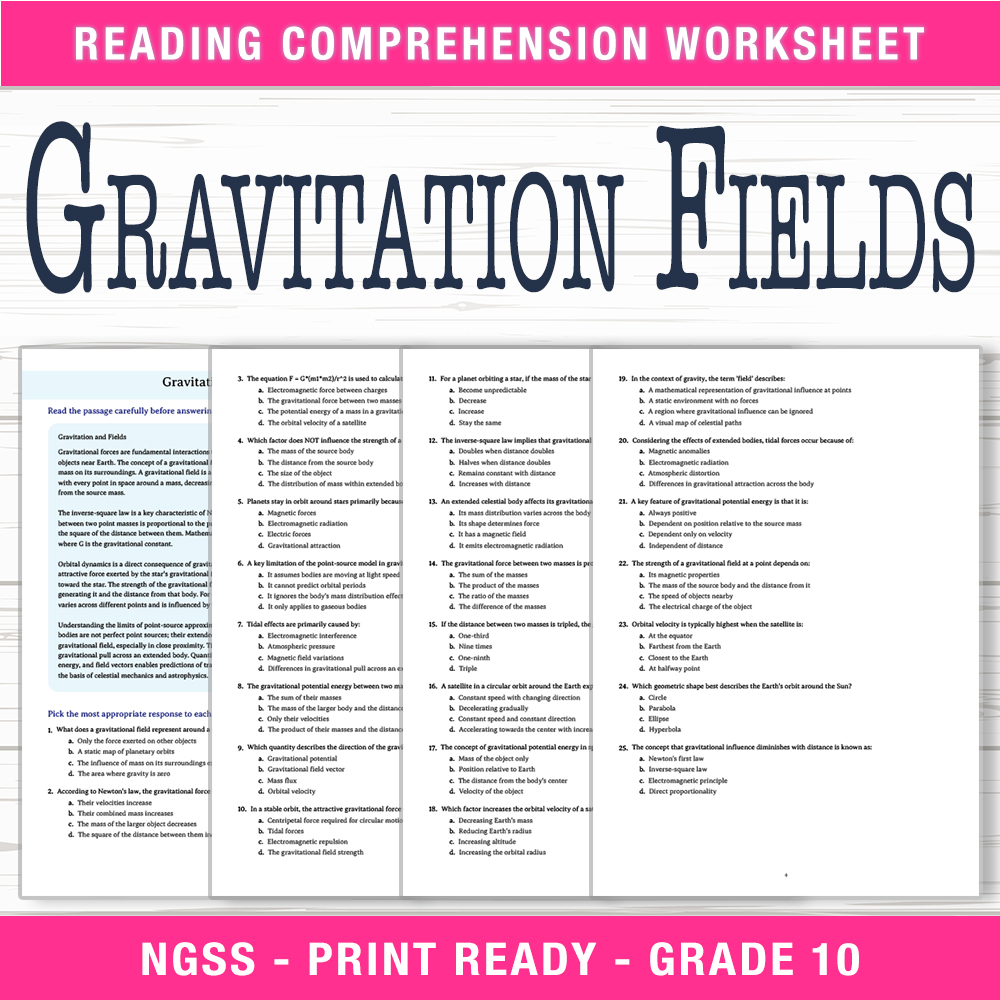 Grade 10 Science worksheet worksheet — Grade 10 Science | Gravitation Fields Worksheet (PDF + Answer Key) — page 1