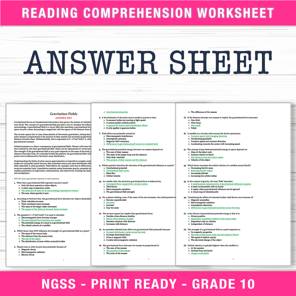 Grade 10 Science worksheet worksheet — Grade 10 Science | Gravitation Fields Worksheet (PDF + Answer Key) — page 2