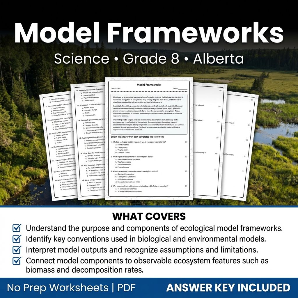 Model Frameworks Worksheet for Grade 8 Science | Alberta Standards