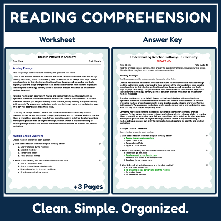 Science reading worksheets worksheet — 7th Grade Science Reading Worksheet Understanding Chemical Reactions & Pathways — p…