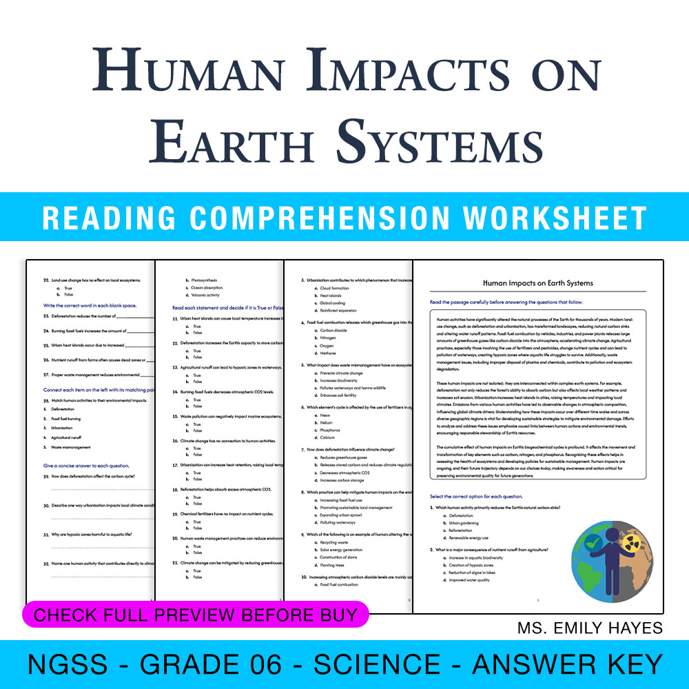 Grade 6 Science worksheet worksheet — 6th Grade Science | Human Impacts on Earth Systems Worksheet (PDF + Answer Key) — pa…