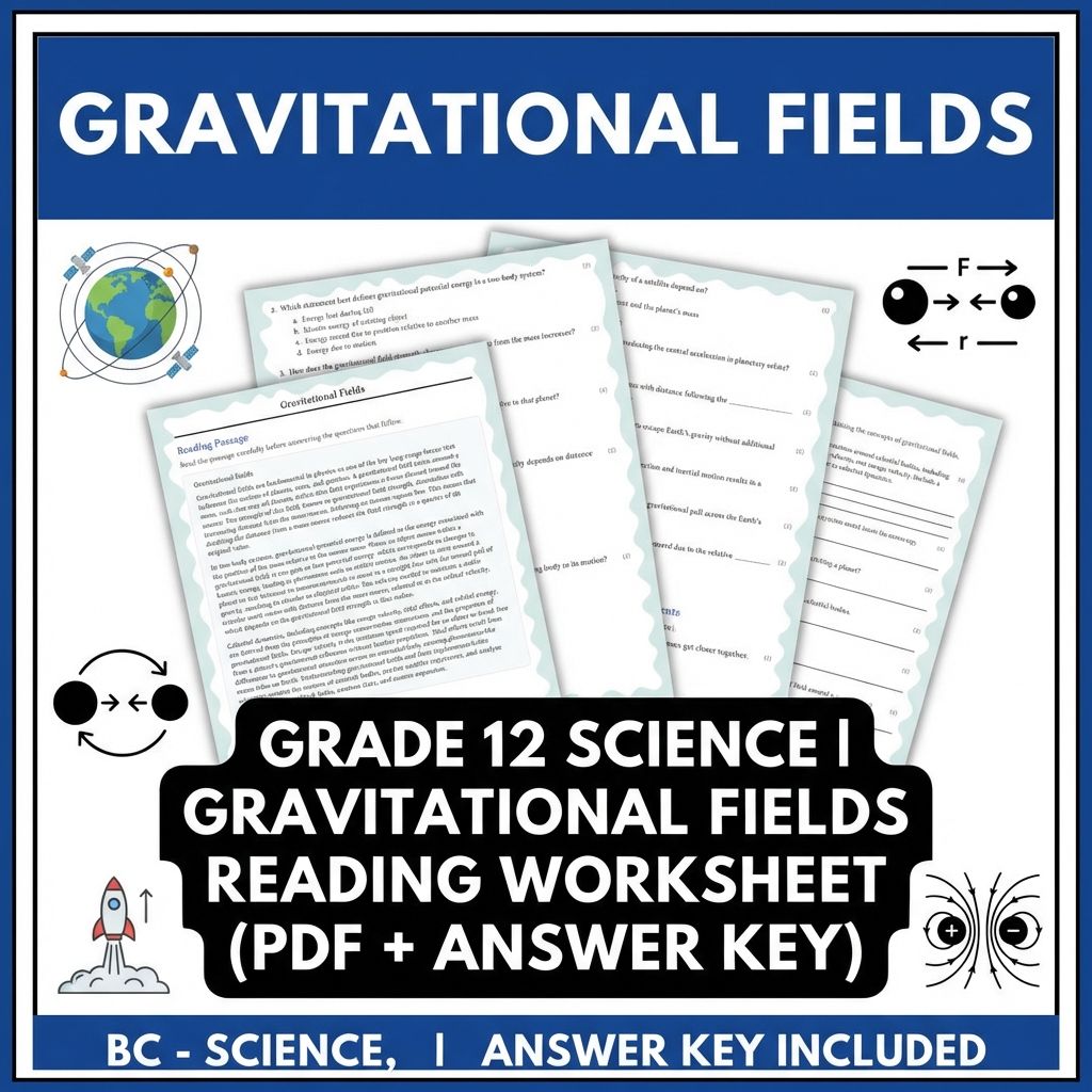 Grade 12 Science | Gravitational Fields Reading Worksheet (PDF + Answer Key)