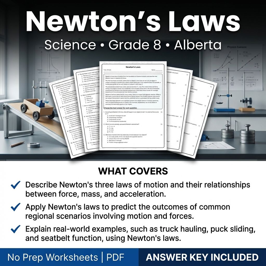 Newton's Laws Worksheet for Grade 8 Science | Alberta Standards