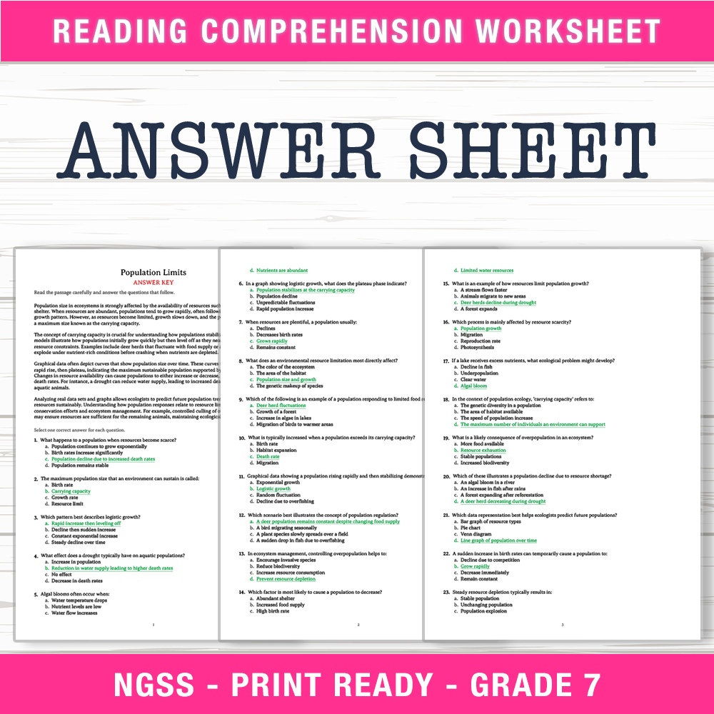 Grade 7 Science worksheet worksheet — Grade 7 Science | Population Limits Worksheet (PDF + Answer Key) — page 2