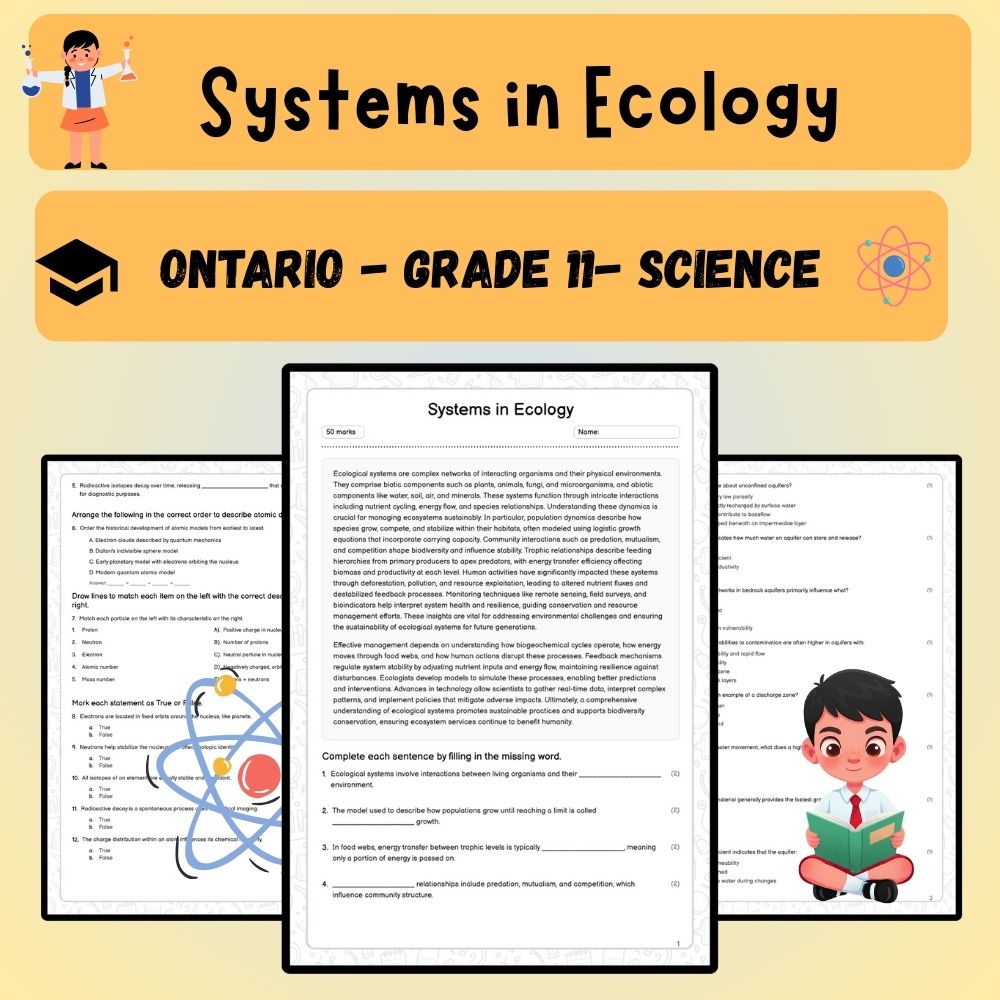 Grade 11 Science worksheet worksheet — Grade 11 Science – Systems in Ecology Worksheet (Worksheet + Answer Key) for Ontari…