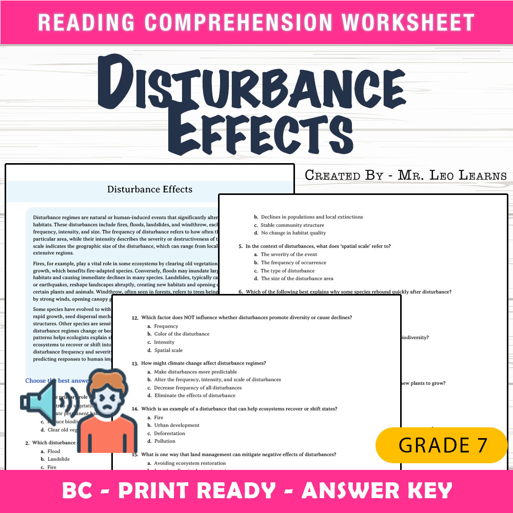 Grade 7 Science worksheet mcq paper worksheet — Grade 7 Science — Disturbance Effects Worksheet for Mastery — page 1