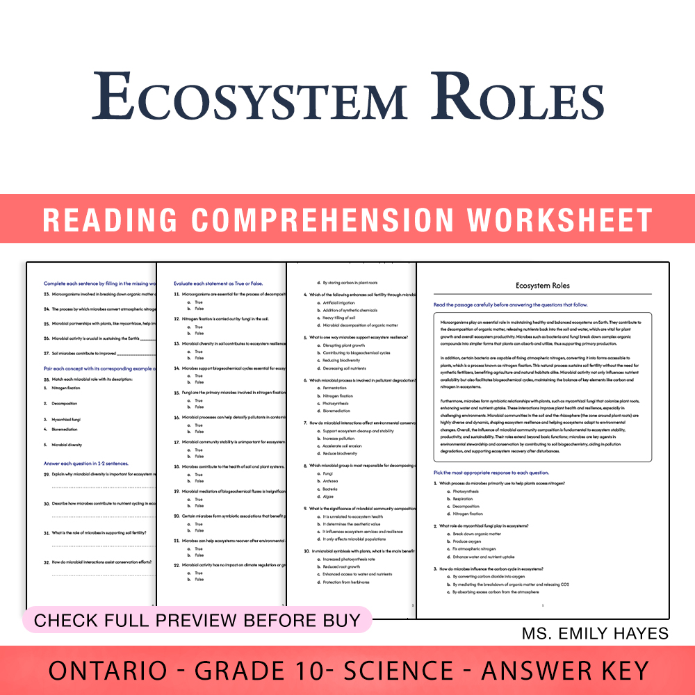 Grade 10 Science worksheet worksheet — Grade 10 Science | Ecosystem Roles Worksheet (PDF + Answer Key) — page 1