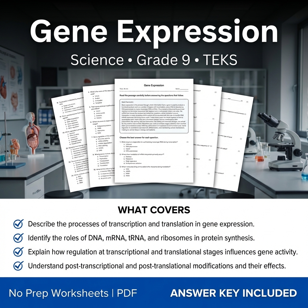 Gene Expression Worksheet for Grade 9 Science TEKS Standard Practice