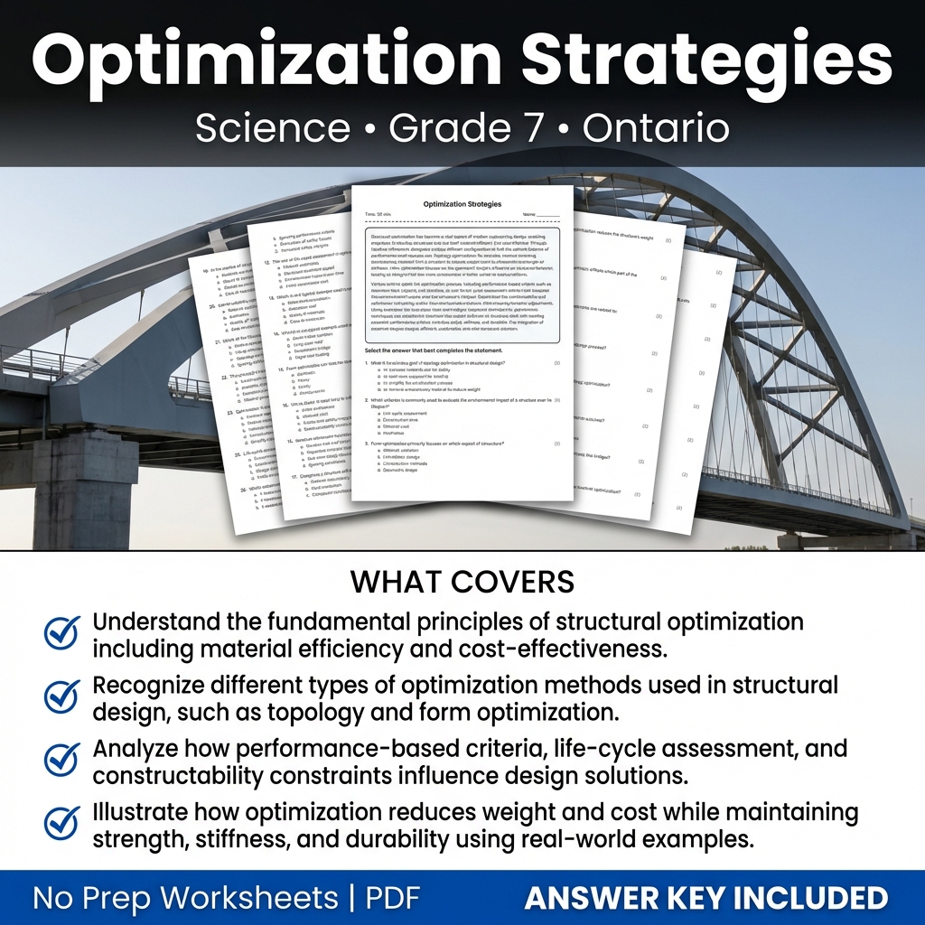 Grade 7 Science Worksheet on Optimization Strategies – Ontario Standards