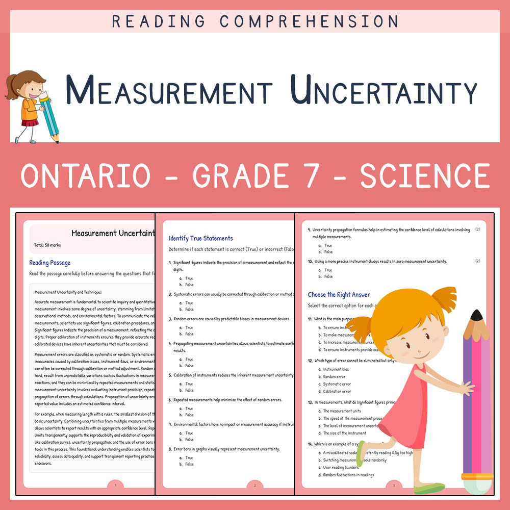 Grade 7 Science worksheet elena worksheet — Grade 7 Science | Measurement Uncertainty Worksheet | Ontario Standard — page 1