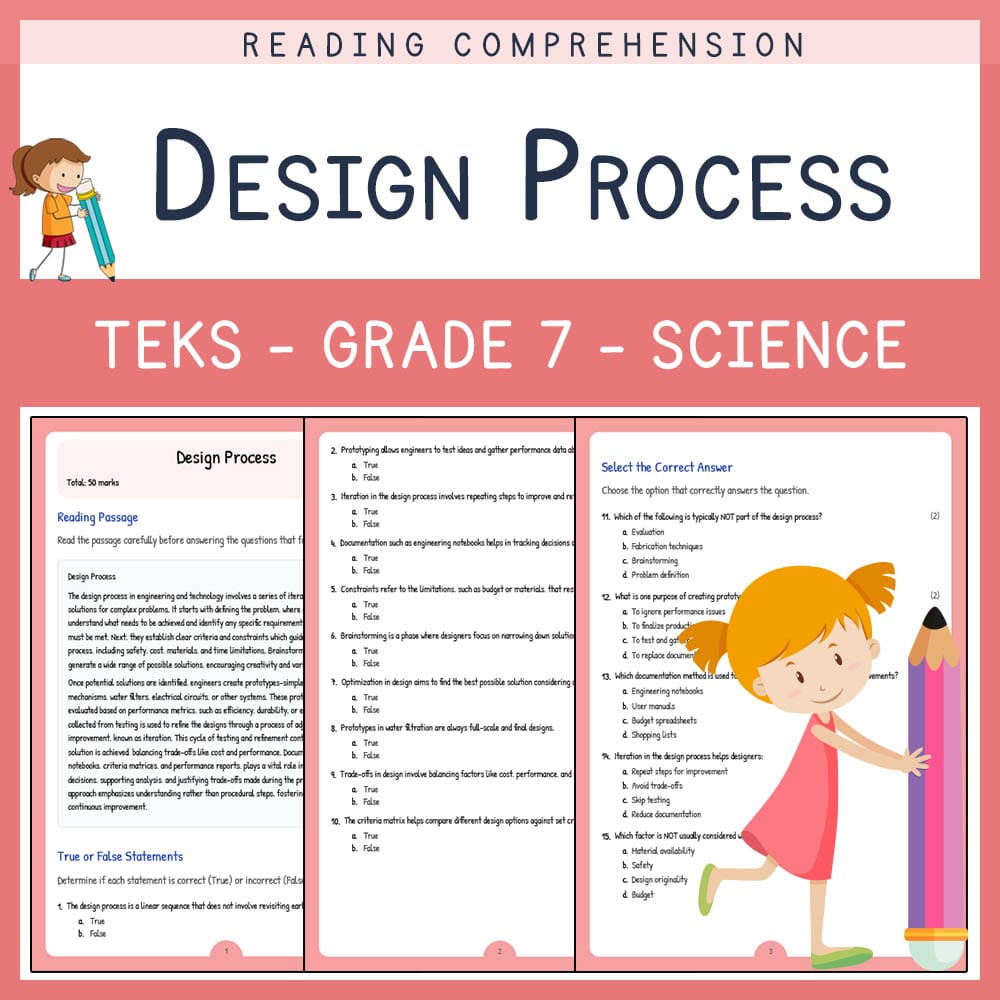Grade 7 Science worksheet elena worksheet — Grade 7 Science | Design Process Worksheet | TEKS Alligned — page 1