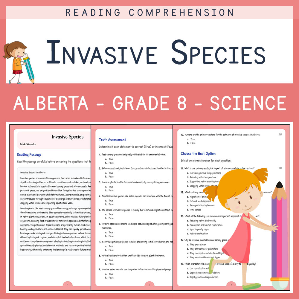 Grade 8 Science worksheet elena worksheet — Grade 8 Science | Invasive Species Worksheet | Alberta Standard — page 1