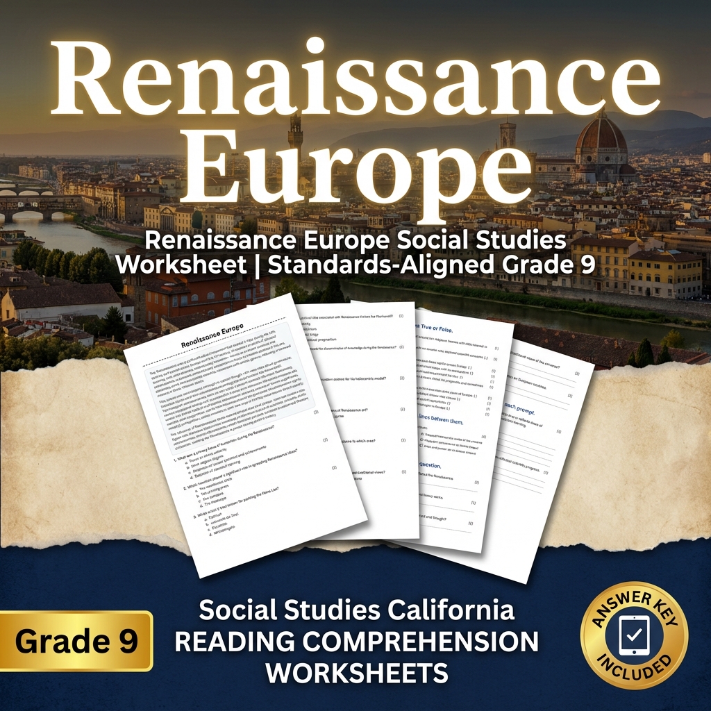 Renaissance Europe Social Studies Worksheet | Standards-Aligned Grade 9