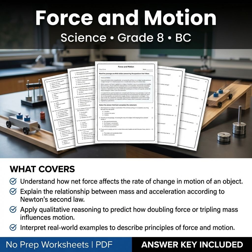 8th Grade Science | Force and Motion Worksheet & Answer Key (Printable PDF)