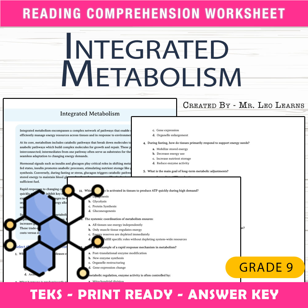 Grade 9 Science worksheet worksheet — Grade 9 Science – Integrated Metabolism Worksheet for Mastery — page 1