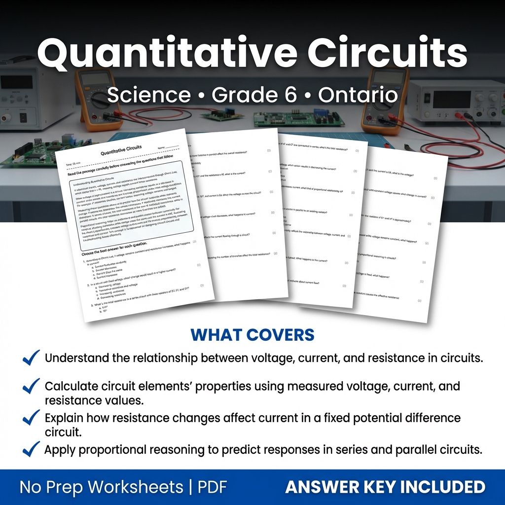 Grade 6 Science Worksheet on Quantitative Circuits | Ontario Standards