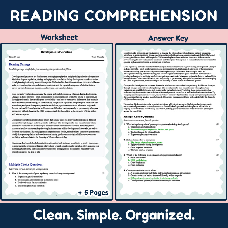 Grade 9 Science reading worksheets worksheet — Grade 9 Science | Developmental Variation Reading Worksheets (PDF & Rubric)…