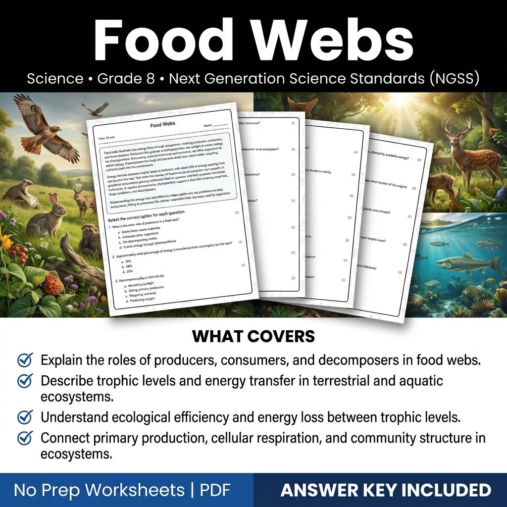 8th Grade Science Food Webs Worksheet | Printable Practice with Answer Key