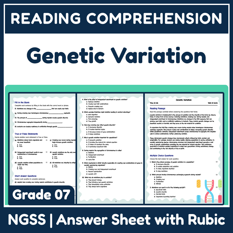 Science reading worksheets worksheet — Grade 7 Science | Genetic Variation Reading Worksheets & Practice (Answer Key) — pa…