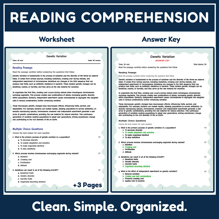Science reading worksheets worksheet — Grade 7 Science | Genetic Variation Reading Worksheets & Practice (Answer Key) — pa…