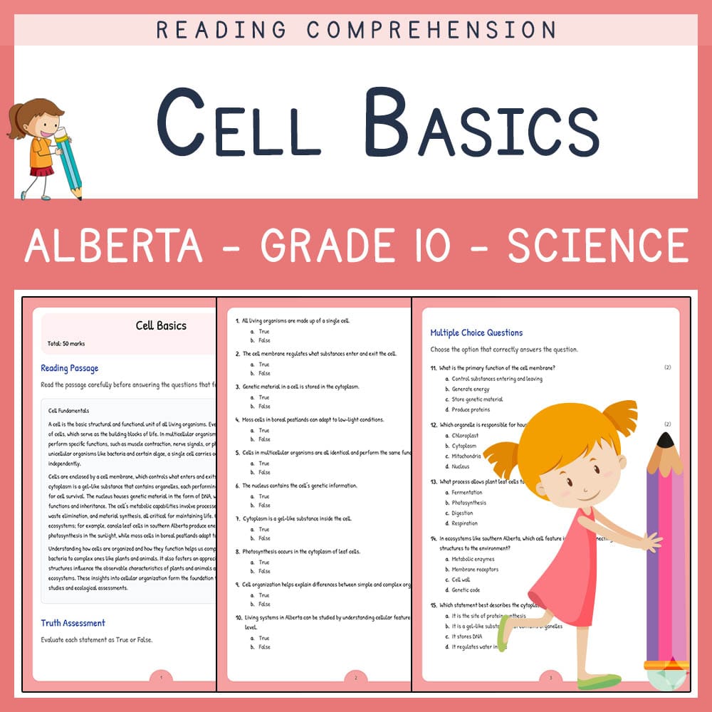 Grade 10 Science worksheet elena worksheet — Grade 10 Science | Cell Basics Worksheet | Alberta Standards — page 1
