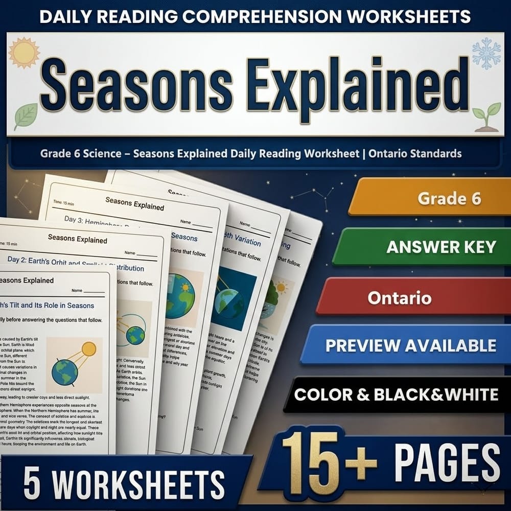 Grade 6 Science Full Year Bundle – Ontario Daily Reading Worksheets — included worksheet 28