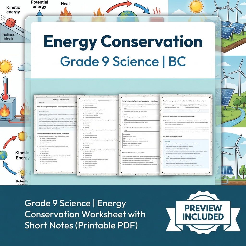 Grade 9 Science Lesson Bundle | Energy, Forces & Motion Worksheets — included worksheet 4