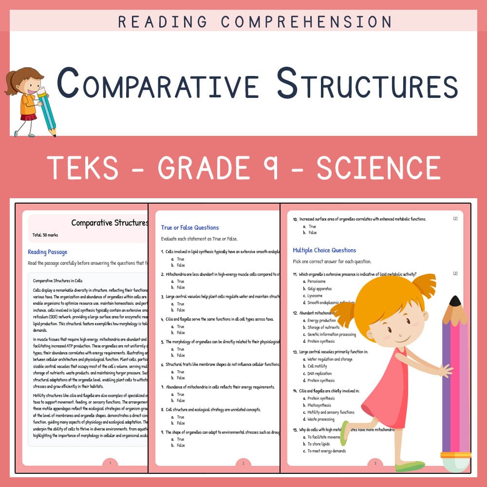 Grade 9 Science worksheet elena worksheet — Grade 9 Science | Comparative Structures Worksheet | TEKS Aligned — page 1