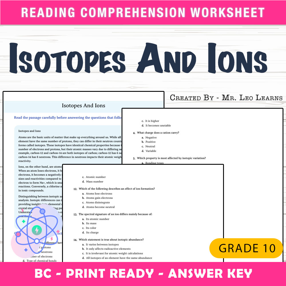 Grade 10 Science worksheet mcq paper worksheet — Grade 10 Science — Isotopes And Ions Worksheet MCQ Paper | PDF + Answer K…