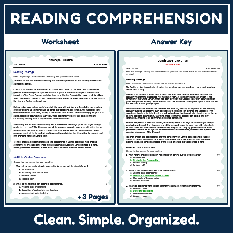 Science reading worksheets worksheet — 7th Grade Science | Landscape Evolution Reading Worksheets (Answer Key Included) —…
