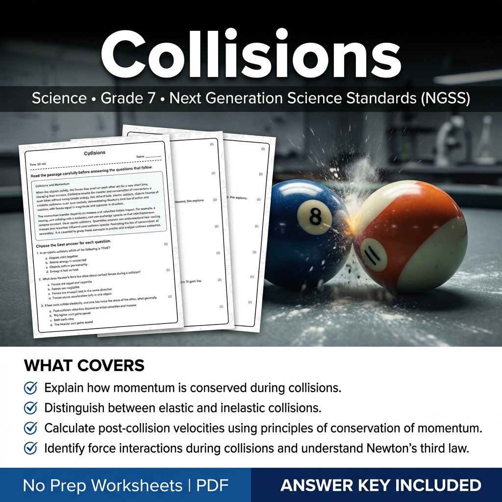 7th Grade Science | Collisions Worksheet & Answer Key (Printable PDF)