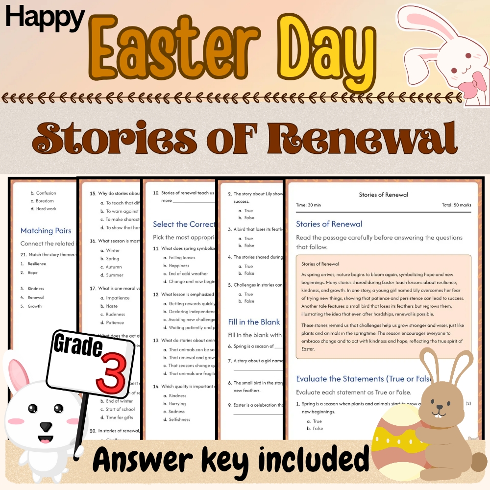 Grade 3 Seasonal Holidays | Stories of Renewal Worksheet | PDF + Answer Key